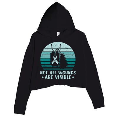 PTSD Awareness Hope Support Love Not All Wounds Are Visible Crop Fleece Hoodie