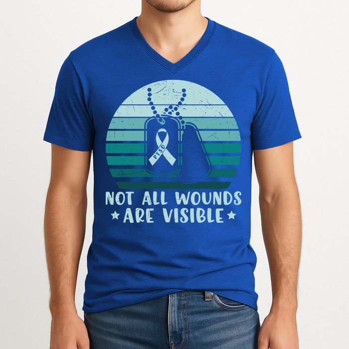 PTSD Awareness Hope Support Love Not All Wounds Are Visible V-Neck T-Shirt