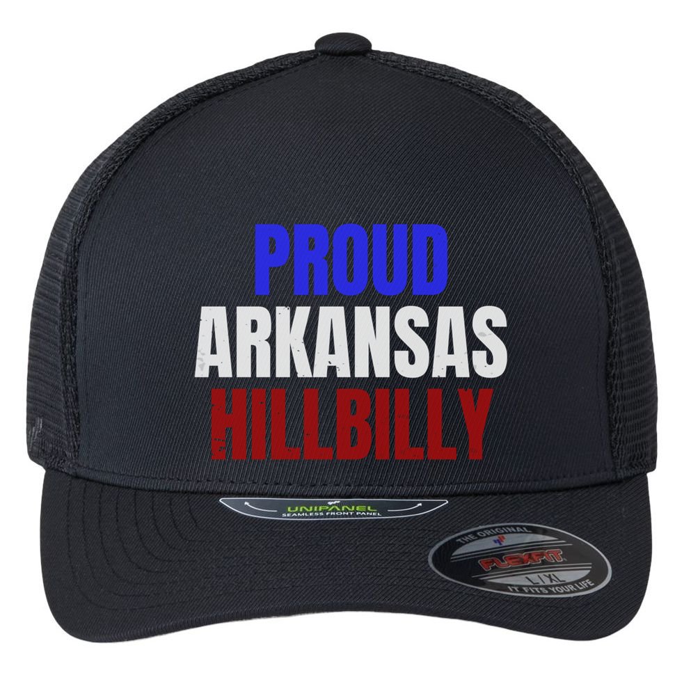 Proud Arkansas Hillbilly Gift Flexfit Unipanel Trucker Cap
