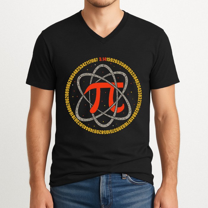 Pi Atom Happy Pi Day Pi Number 3.14 Math Teacher Student .Png V-Neck T-Shirt