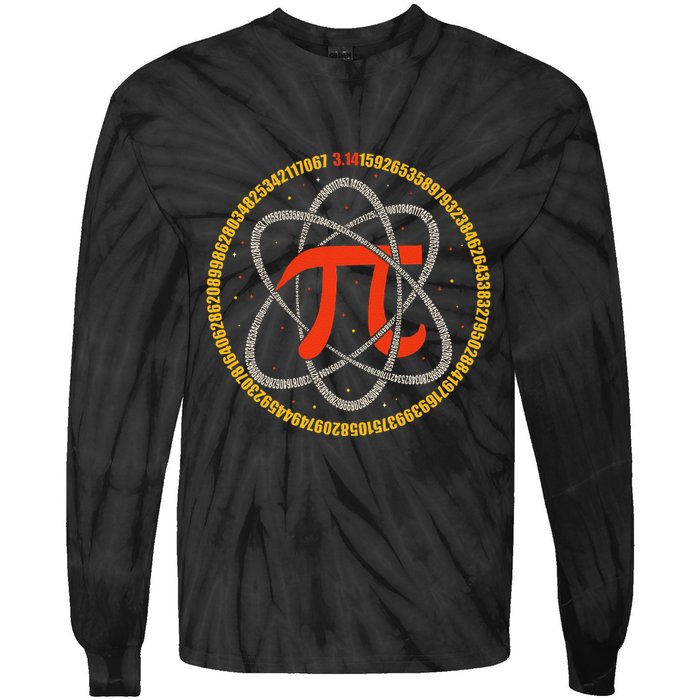 Pi Atom Happy Pi Day Pi Number 3.14 Math Teacher Student .Png Tie-Dye Long Sleeve Shirt