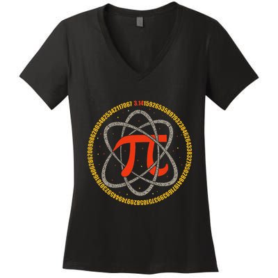 Pi Atom Happy Pi Day Pi Number 3.14 Math Teacher Student .Png Women's V-Neck T-Shirt