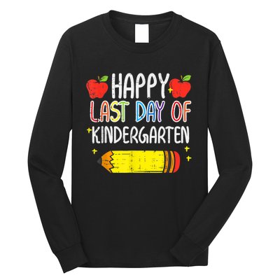 Pencil Apple Happy Last Day Of Kindergarten School Teacher Long Sleeve Shirt