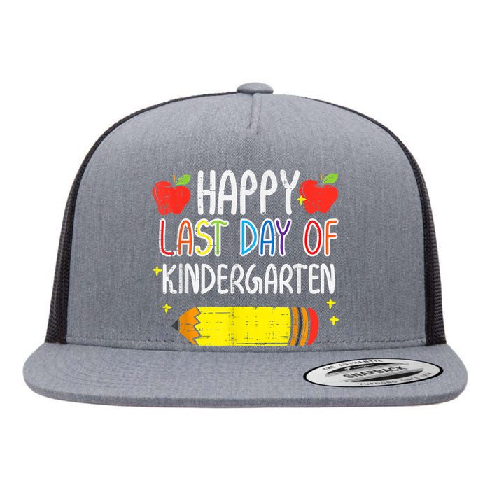 Pencil Apple Happy Last Day Of Kindergarten School Teacher Flat Bill Trucker Hat