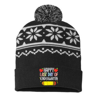 Pencil Apple Happy Last Day Of Kindergarten School Teacher USA-Made Snowflake Beanie