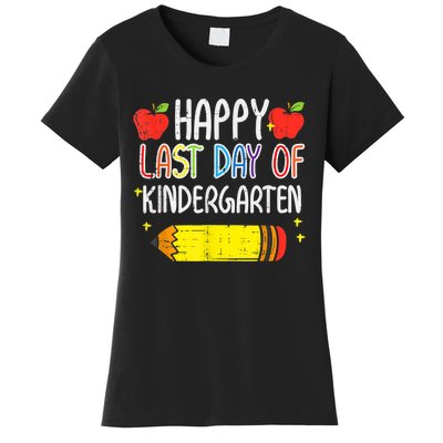 Pencil Apple Happy Last Day Of Kindergarten School Teacher Women's T-Shirt