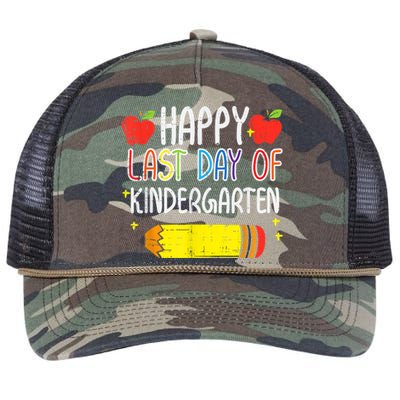 Pencil Apple Happy Last Day Of Kindergarten School Teacher Retro Rope Trucker Hat Cap