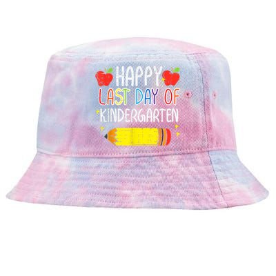 Pencil Apple Happy Last Day Of Kindergarten School Teacher Tie-Dyed Bucket Hat