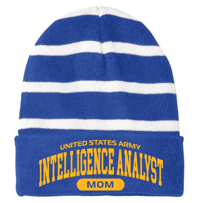 Proud Army Intelligence Analyst Mom Gift Striped Beanie with Solid Band