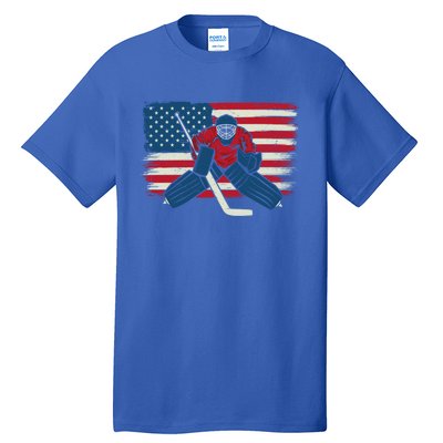 Patriotic American Ice Hockey Goalie Player Usa Flag Lover Gift Tall T-Shirt