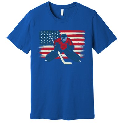 Patriotic American Ice Hockey Goalie Player Usa Flag Lover Gift Premium T-Shirt