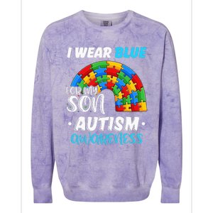 puzzle Autism I Wear Blue For Son Autism Awareness Colorblast Crewneck Sweatshirt