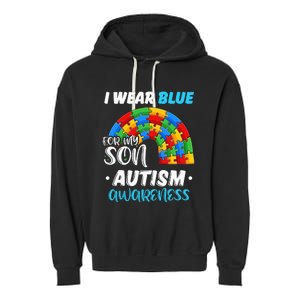 puzzle Autism I Wear Blue For Son Autism Awareness Garment-Dyed Fleece Hoodie