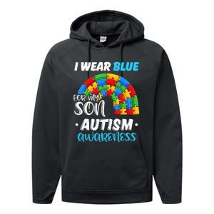 puzzle Autism I Wear Blue For Son Autism Awareness Performance Fleece Hoodie