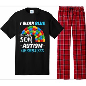 puzzle Autism I Wear Blue For Son Autism Awareness Pajama Set