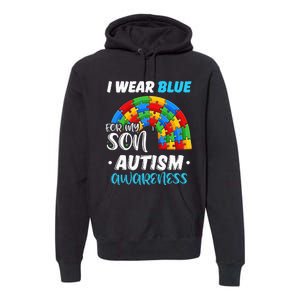 puzzle Autism I Wear Blue For Son Autism Awareness Premium Hoodie