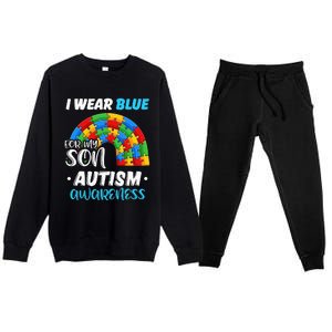 puzzle Autism I Wear Blue For Son Autism Awareness Premium Crewneck Sweatsuit Set