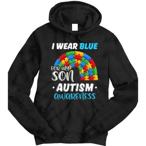 puzzle Autism I Wear Blue For Son Autism Awareness Tie Dye Hoodie