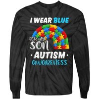 puzzle Autism I Wear Blue For Son Autism Awareness Tie-Dye Long Sleeve Shirt