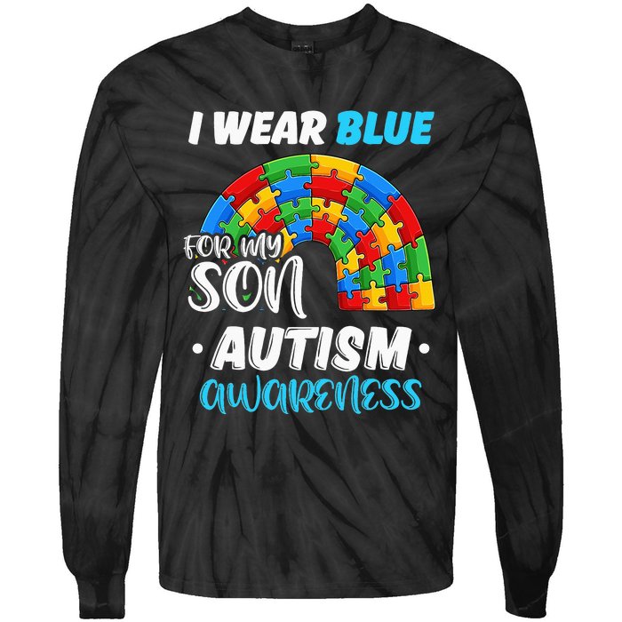 puzzle Autism I Wear Blue For Son Autism Awareness Tie-Dye Long Sleeve Shirt