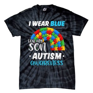 puzzle Autism I Wear Blue For Son Autism Awareness Tie-Dye T-Shirt