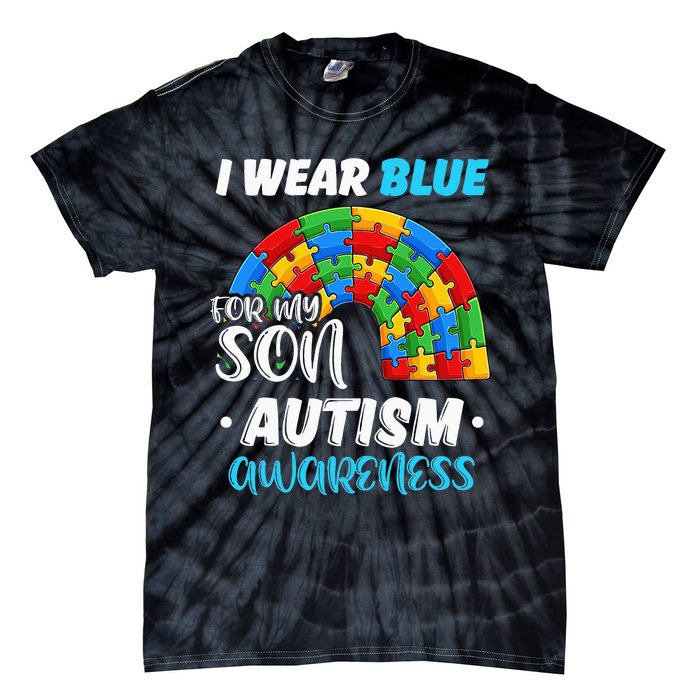 puzzle Autism I Wear Blue For Son Autism Awareness Tie-Dye T-Shirt