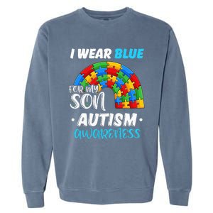 puzzle Autism I Wear Blue For Son Autism Awareness Garment-Dyed Sweatshirt