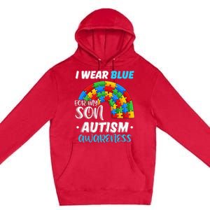 puzzle Autism I Wear Blue For Son Autism Awareness Premium Pullover Hoodie