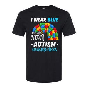 puzzle Autism I Wear Blue For Son Autism Awareness Softstyle CVC T-Shirt