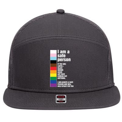 Pride Ally I Am A Safe Person Lgbtq 7 Panel Mesh Trucker Snapback Hat