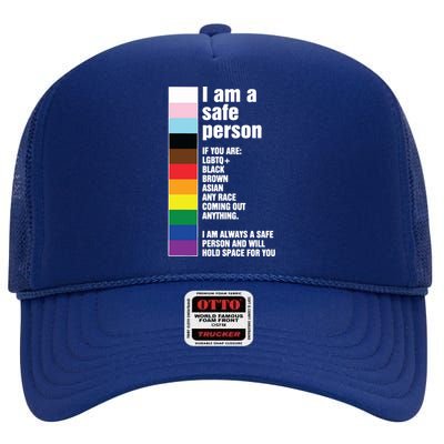 Pride Ally I Am A Safe Person Lgbtq High Crown Mesh Back Trucker Hat