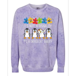 Penguin Autism Is Not A Disability It's A Different Ability Colorblast Crewneck Sweatshirt