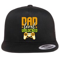 Pregnancy Announcement I Dad Level Unlocked Flat Bill Trucker Hat