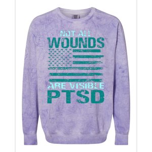 PTSD Awareness I Wear Teal Support The Troops Colorblast Crewneck Sweatshirt