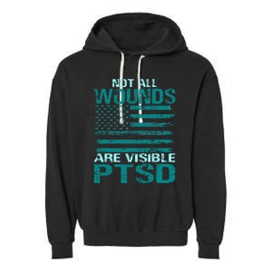 PTSD Awareness I Wear Teal Support The Troops Garment-Dyed Fleece Hoodie