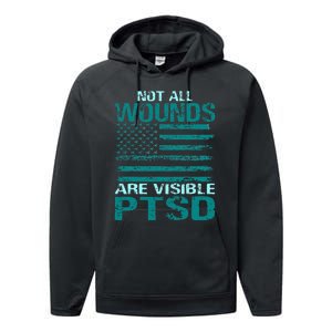 PTSD Awareness I Wear Teal Support The Troops Performance Fleece Hoodie