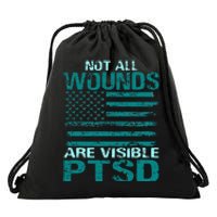 PTSD Awareness I Wear Teal Support The Troops Drawstring Bag