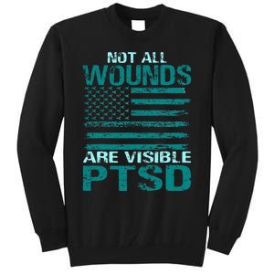 PTSD Awareness I Wear Teal Support The Troops Tall Sweatshirt