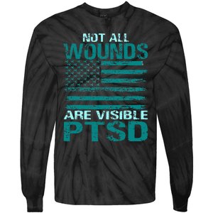 PTSD Awareness I Wear Teal Support The Troops Tie-Dye Long Sleeve Shirt