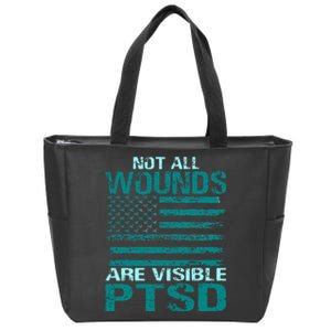 PTSD Awareness I Wear Teal Support The Troops Zip Tote Bag