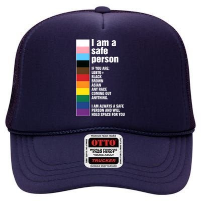 Pride Ally I Am A Safe Person Lgbtq High Crown Mesh Back Trucker Hat