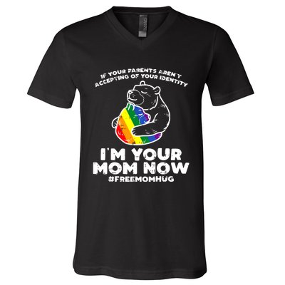 Parents Accepting Im Your Mom Now Bear Hug Pride V-Neck T-Shirt