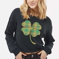 Paid Shamrock Clover Cropped Pullover Crew