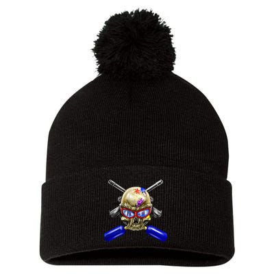 Paintball Skull Pom Pom 12in Knit Beanie