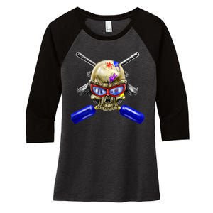 Paintball Skull Women's Tri-Blend 3/4-Sleeve Raglan Shirt