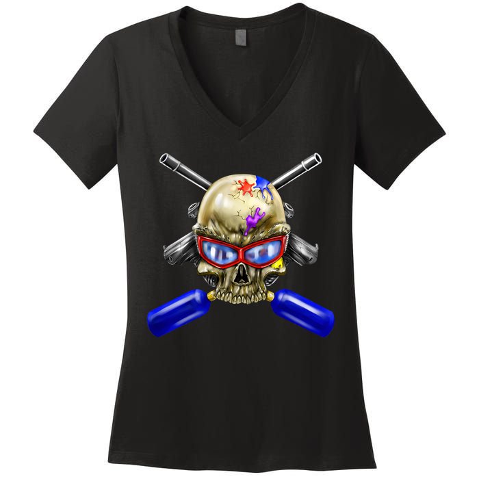 Paintball Skull Women's V-Neck T-Shirt