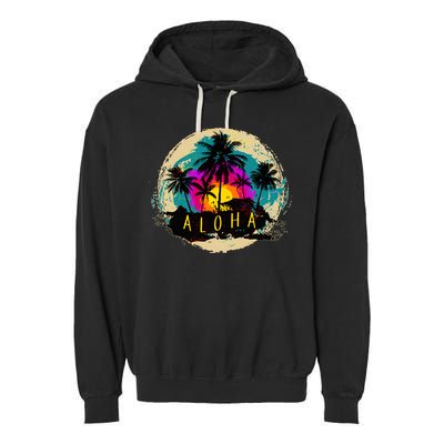 Painted Aloha Palms Beach Garment-Dyed Fleece Hoodie