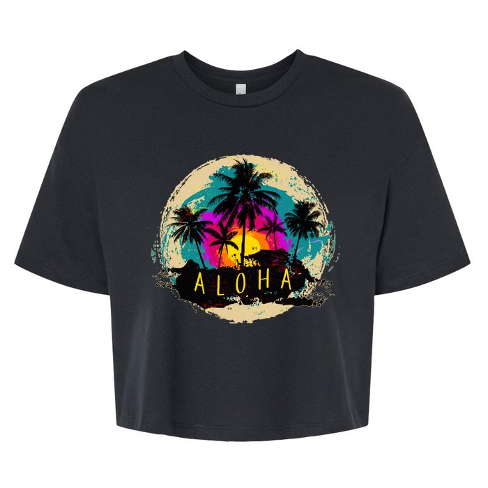 Painted Aloha Palms Beach Bella+Canvas Jersey Crop Tee