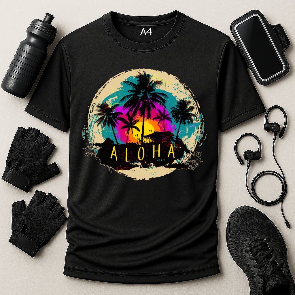 Painted Aloha Palms Beach Cooling Performance Crew T-Shirt