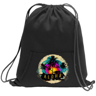 Painted Aloha Palms Beach Sweatshirt Cinch Pack Bag